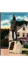 Plymouth MA Postcard: Massasoit Statue by Cyrus Dallin 1950s View Native Amer.
