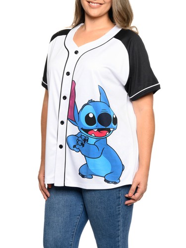 Camiseta de béisbol Disney Stitch camisa con botones blanca para mujer talla grande