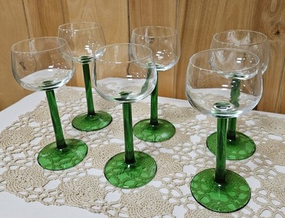6 Piece Set Luminarc Riesling Wine Glasses With Green Stem Made In France