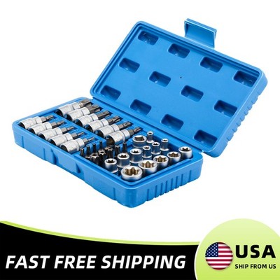 T Sockets With Torx Bits Security Bits 3/8 Drive 34x US 34Set Kit E-torx USA
