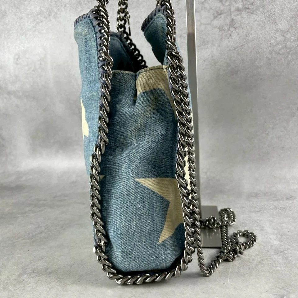 Bolso de Hombro Stella McCartney Falabella Mini Denim Patrón Estrella Cadena 2 Vías Usado Foto 3 de 4