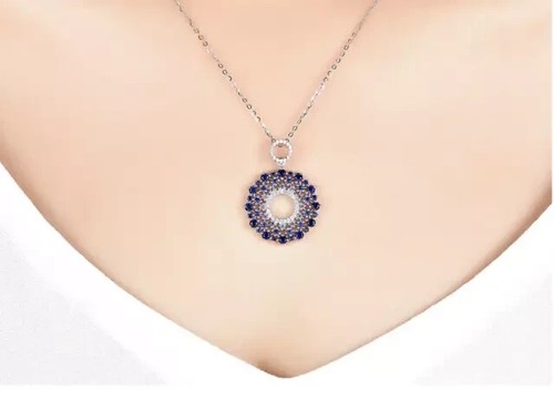 F/Chain 2Ct Round Cut Lab Created Sapphire Circle Pendant 14K White Gold Plated - Picture 4 of 5