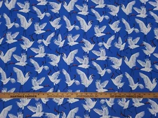 P Kaufmann BLOCK CRANES COBALT Blue White Bird Indoor Outdoor Print Fabric