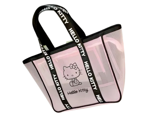 New PINK Hello Kitty LARGE Mesh Clear Shopping Handbag Flower Tote Bag thumbnail 4