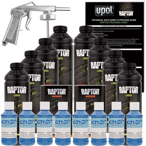 U-POL Raptor Reflex Blue Urethane Spray-On Truck Bed Liner W/Free Spray Gun 8L