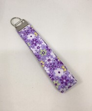 Key Fob Wristlet Keychain In Purple Flowers Print
