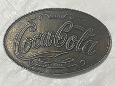 Vintage Coca Cola at Fountains Brass Belt Buckle 4" x 2.5"