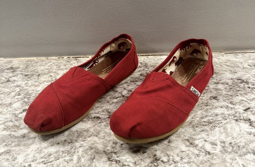 TOMS Alpargata Womens 7.5 Red Classic Loafer Shoes Canvas SlipOn Espadrille Flat