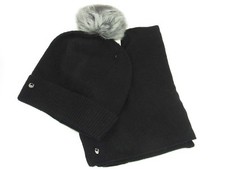 UGG CASHMERE BLACK SCARF BEANIE POM POM HAT GIFT SET MSRP 298 1017466 ONE SIZE