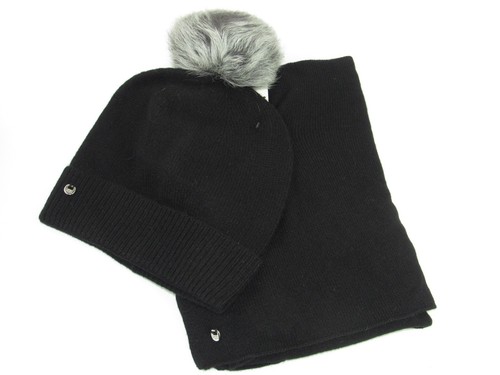 UGG CASHMERE BLACK SCARF BEANIE POM POM 