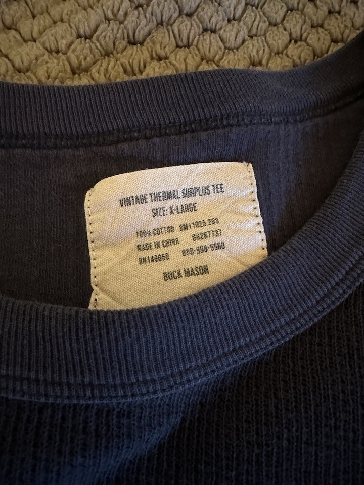 Buck Mason Vintage Thermal Surplus Tee Blue, Size XL eBay