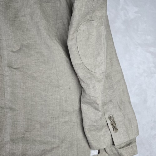 JOSEPH ABBOUD Linen Blazer Jacket Men 3X Biege Classic Fit Elbow Patch - Picture 5 of 11