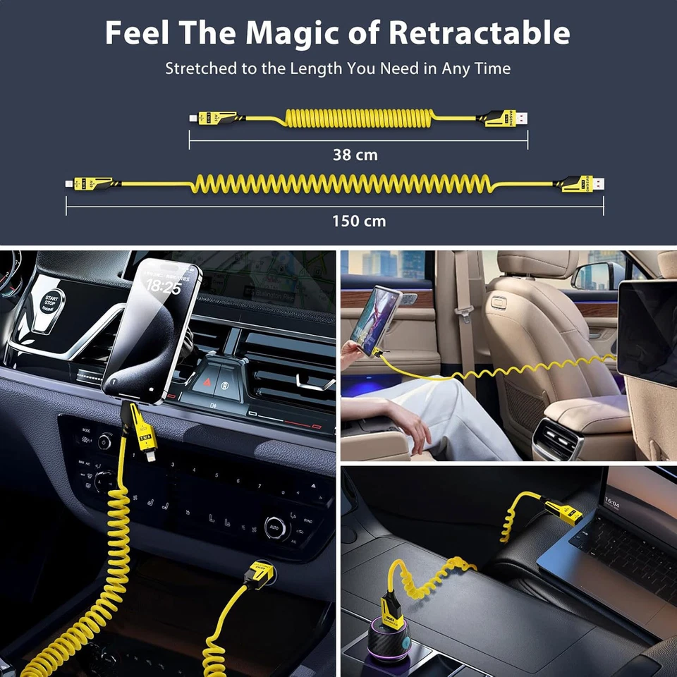 Cabo de carregamento 4 em 1 multi USB 65W carregamento rápido enrolado USB C cabo carregador - Imagem 4 de 4