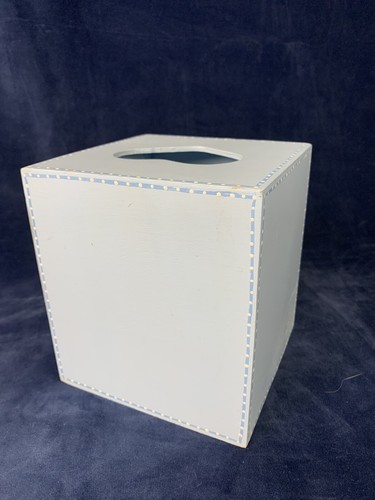 Vtg Hand Painted Wood Tissue Box Floral SMW Retro Folk Art Blue Cube Heart - Picture 5 of 13