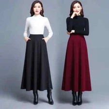 Women Elastic High A-Line Skirts Waist Long Skirt Casual Solid Color Maxi Skirts