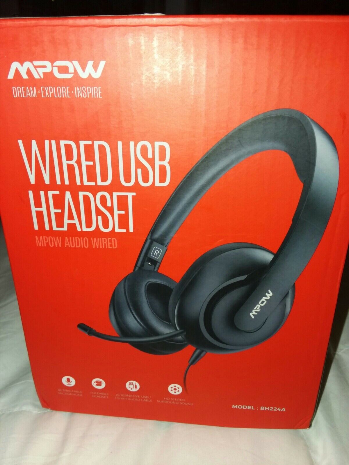 Mpow BH224A Wired Foldable USB Headset Microphone 