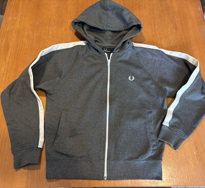Jungen Fred Perry Hoody grau Reißverschluss Kapuzenoberteil Größe Jugend Medium (10-12 Jahre)