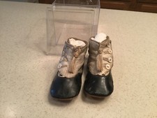 Vintage Children's Button Shoes Used White and Black Leather