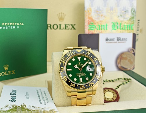 ROLEX - 40mm 18kt Gold GMT Master II Green Dial w/ CARD 116718 - SANT BLANC - Picture 2 of 10