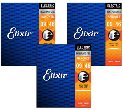 Elixir 12027 Nanoweb E-Gitarrensaiten 9-46 Custom Light x3 Set Angebot!