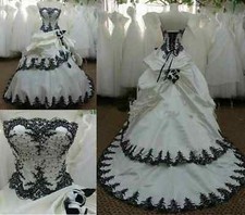 Gothic Taffeta Wedding Dresses Strapless Beaded Church Train Bridal Gowns