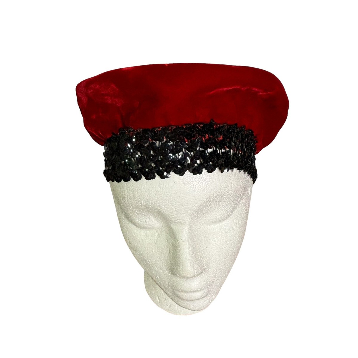 Amy New York Hat Womens Red Velvet with Black Sequins  display picture 2
