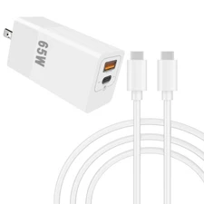 65W Fast USB-C Wall Charger 2-Port PD3.0+QC3.0 Adapter w/ Cable for Tablet Phone