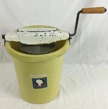 Vintage Dolly Madison Ice Cream Maker Lg Canister Yellow Fiberglass Hand Crank