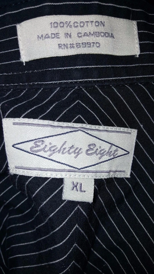Eighty Eight Mens Shirt Size XL X Large Black White Striped - Image 2 of 3