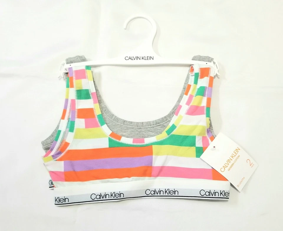 CALVIN KLEIN GIRL'S MODERN COTTON BRALETTE 2 pack Fragment print/grey size S 6/7 - Image 2 of 4