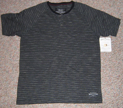 Men's BROKEN THREADS Gray White Stripe Short Sleeve Henley T-Shirt Size XL NWT 