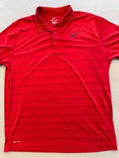 Nike Golf Polo Shirt Mens Extra Large Red Stripe Dri-Fit Swoosh Logo Collared