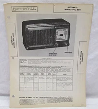Vtg Howard W Sams Photofact Folder Automatic Models 601 & 602 Radio Parts Manual