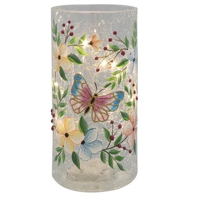 Shudehill Giftware Crackle Glas LED Zylinder Schmetterling Blumenmuster Licht
