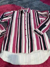 Vtg 1990 Wrangler Brushpopper Black Pink Stripe X-Long Tails Western Rodeo Shirt