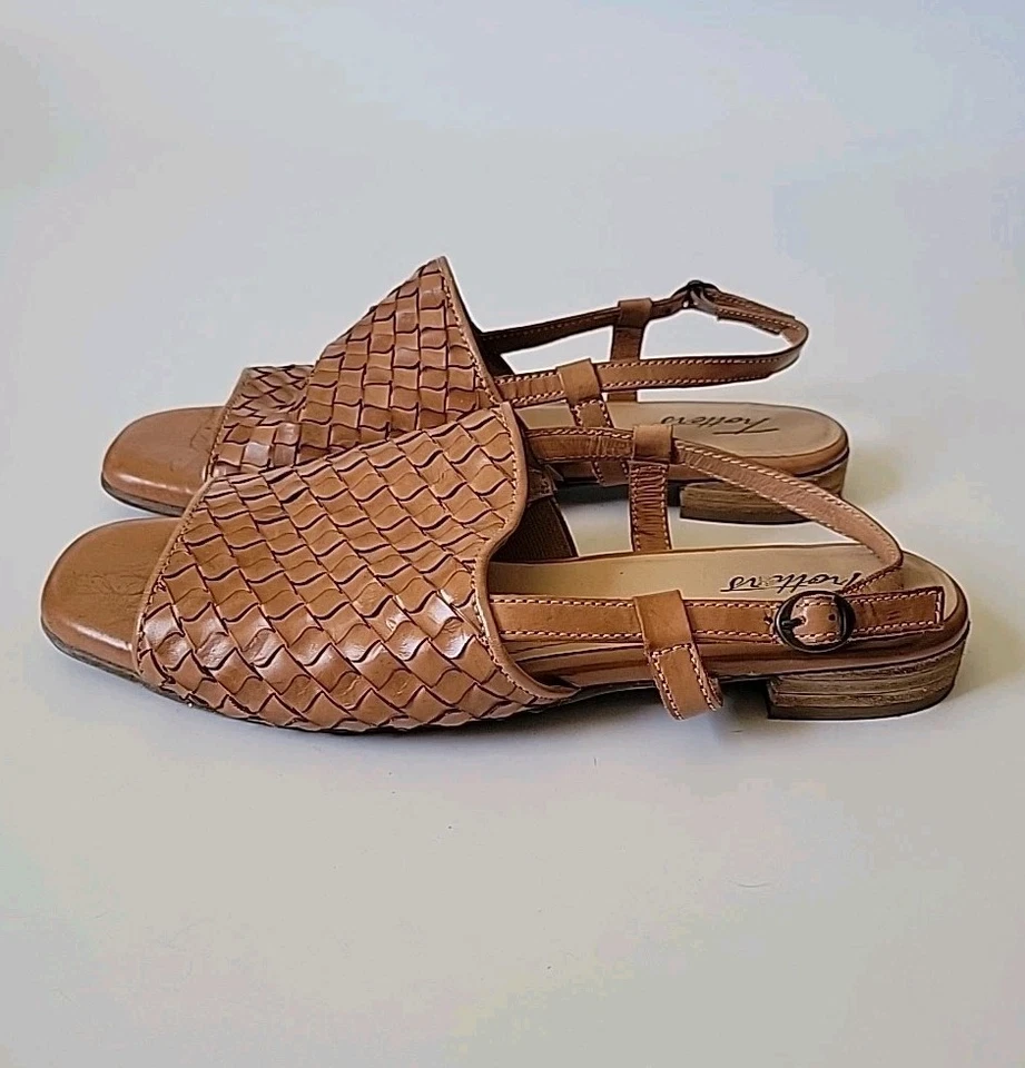 Сандалии-слинги Trotters Nola коричневые тканые кожа 9,5 Вт с открытым носком на блочном каблуке - Изображение 4 из 4