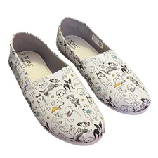New Toms Belmont White Dogs Print Flats Shoes Slip On Sz 9.5