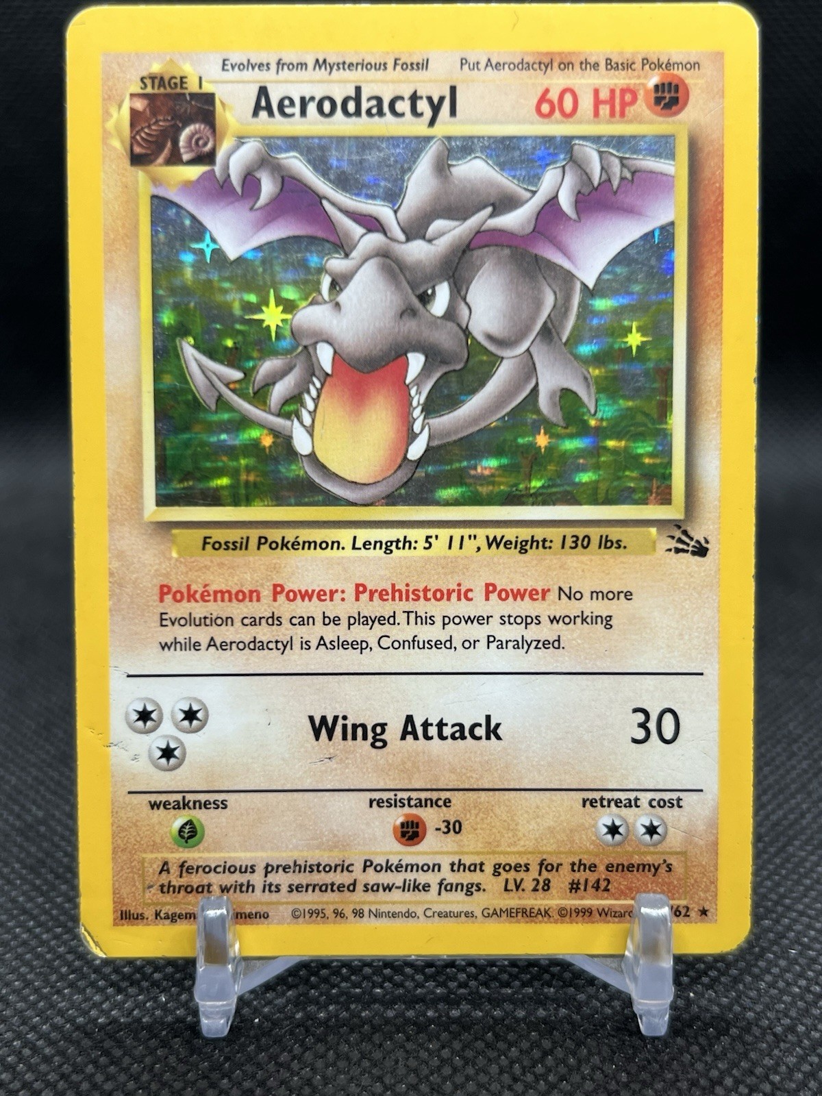 1999 Pokemon Fossil AERODACTYL Holo Rare Unlimited #1/62 HP/Damaged