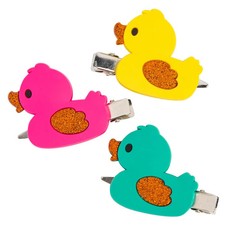 Fun Express Yellow, Green Pink Lucky Duck Rubber Hair Clips - 2" x 1 3/4", 12