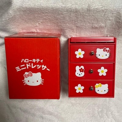 Hello Kitty Mini Dresser Retro Japan Used 12.5cm Storage Mirror