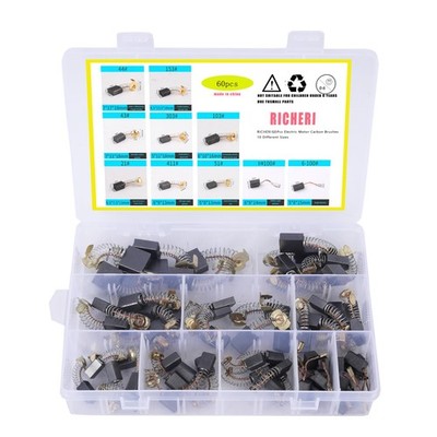 RICHERI 60 Pcs Electric Motor Carbon Brushes 10 Different Sizes for... 