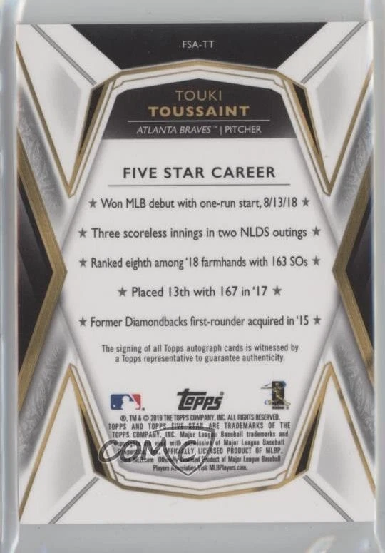 2019 Topps Five Star Auto Green /15 Touki Toussaint #FSA-TT Rookie Auto RC - Image 2 of 2