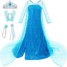 Esvaiy Girls Princess Elsa Dress Costume - Luxury Sequin Halloween Birthday Part
