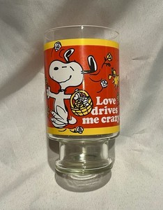 Peanuts Snoopy Woodstock "Love Drives Me Crazy" Pedestal Drinking Glass 1965
