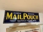 Original 36x11 Chew Mail Pouch Tobacco Sign Vintage Porcelain Metal Antique Sign