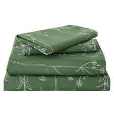 Green Floral Set Queen, Botanical Rustic Pattern Bed Sheets Boho Bedding Shee...