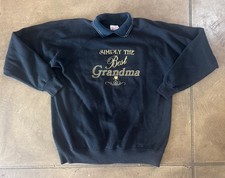Vtg 80s Collared Sweatshirt Size LARGE Grandma Granny Embroidered USA Made