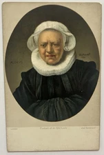 Portrait of an Old Lady after Rembrandt Vintage Art Postcard London