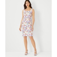 Ann Taylor Floral Sheath Dress 10 Square Neck Cotton Stretch Spring Garden Party