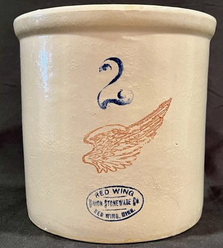 1906-30s Pre-War Redwing, 2 Gallon, Stoneware Crock, 4" Wing